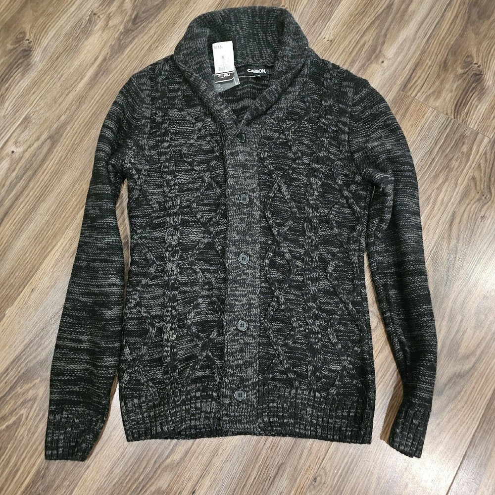 Carbon Button up Black High Neck Knit‎ Sweater Men's Size S Casual